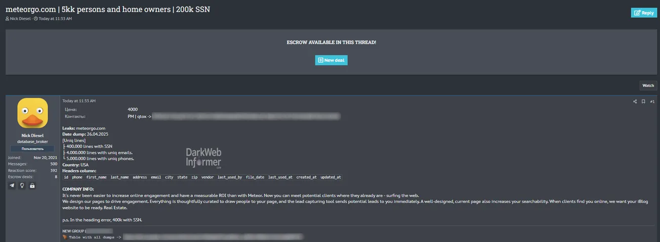 Alleged database leak of METEOR