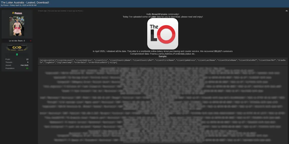 Alleged Database Leak of TheLotter Australia