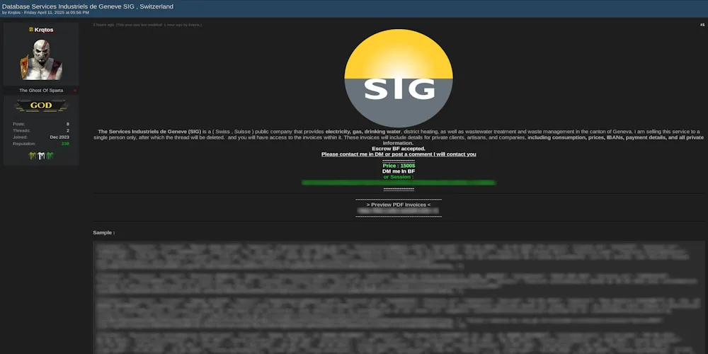 Alleged Data Breach of Services Industriels de Genève