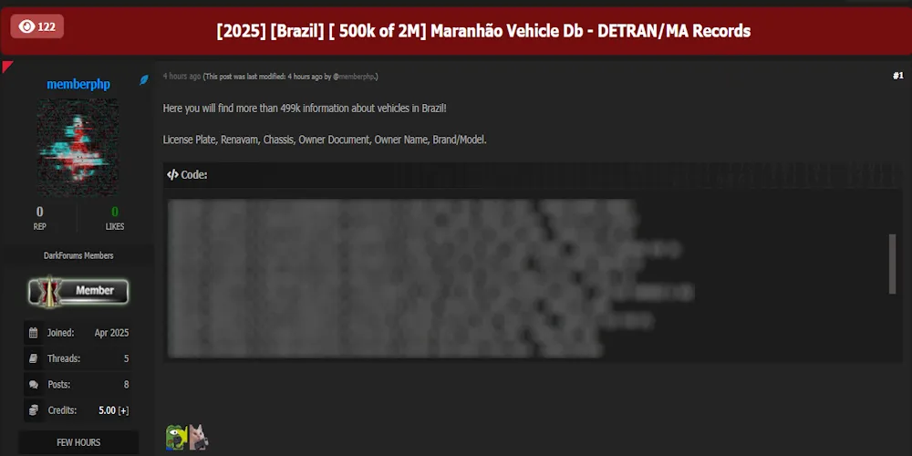 Alleged Data Leak of Maranhão Vehicle