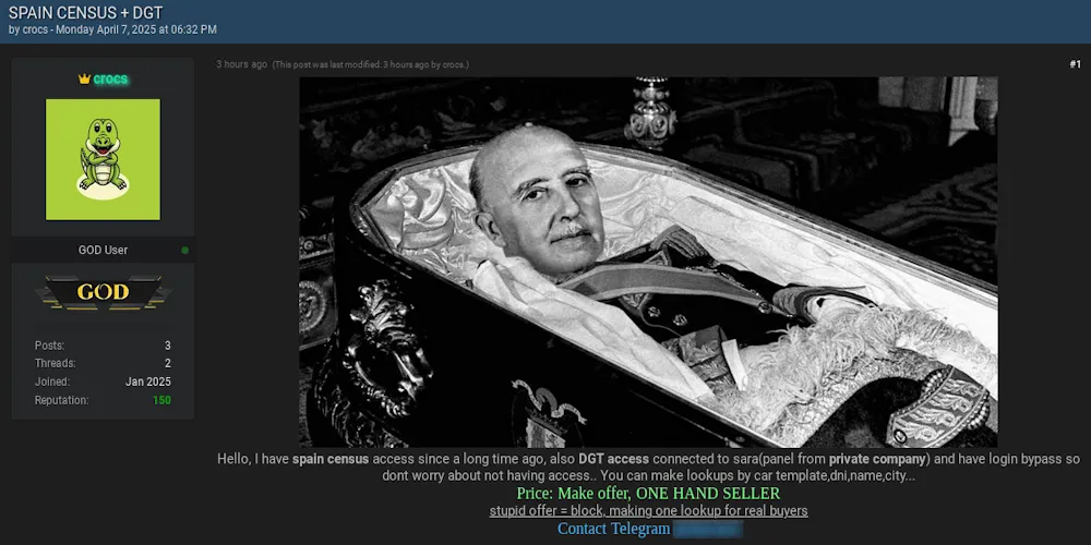 Alleged Sales of Access to Spain Census and DGT systems