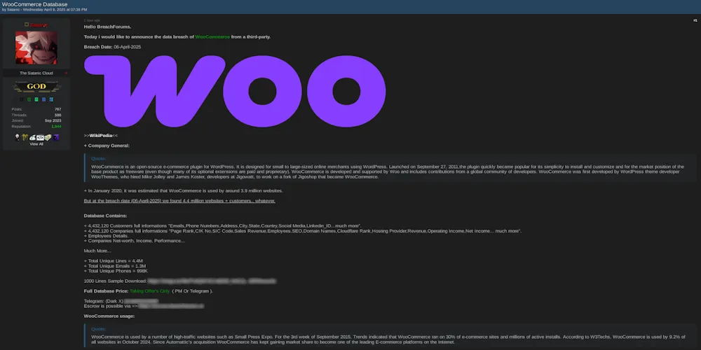 Alleged Data Breach of WooCommerce