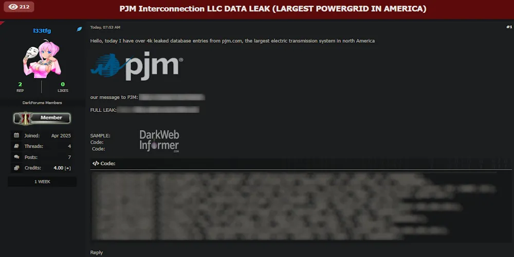 Alleged Data Leak of PJM Interconnection