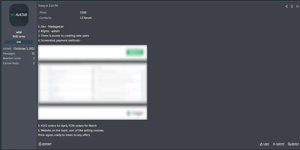 Alleged Sale of Unauthorized Admin Access to Unidentified Online Course Platform in Madagascar