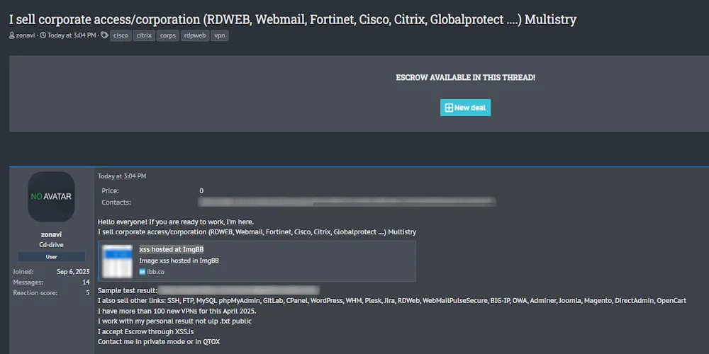 Alleged Sale of Unauthorized Access to Multiple Corporations