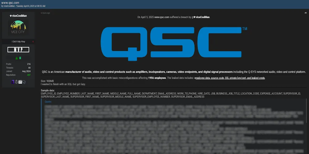 QSC Employee Database Allegedly Leaked on Breach Forums
