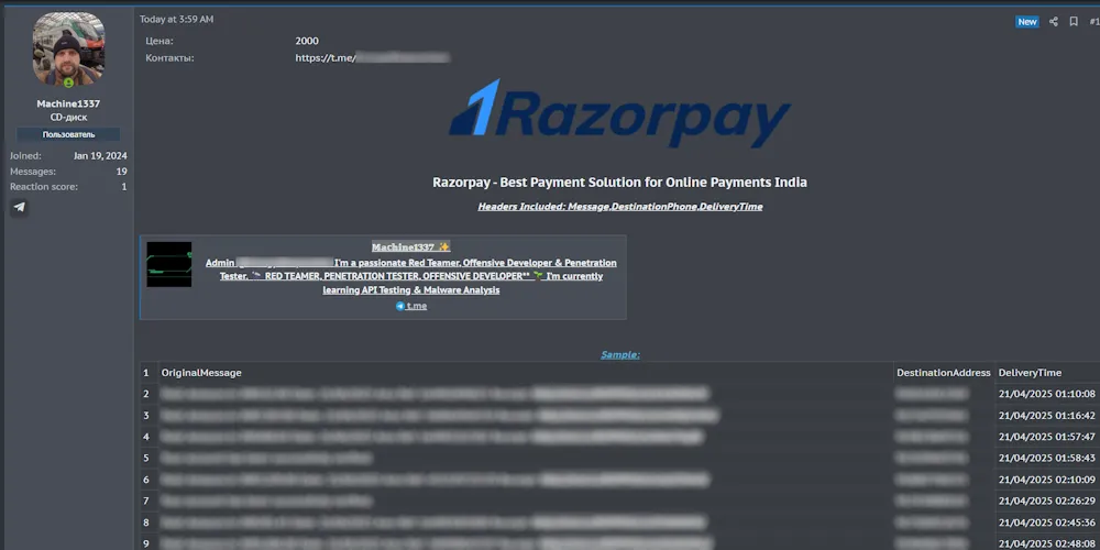 Alleged Data Sale of Razorpay Software Private Limited