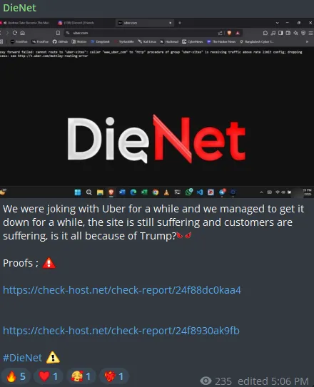 DieNet Targeted the Website of Uber