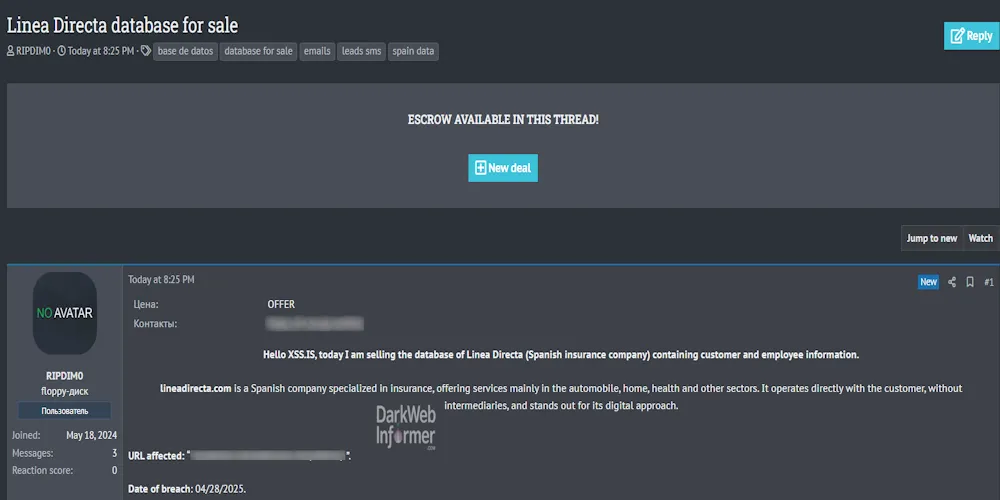 Alleged Data for Sale of Linea Directa