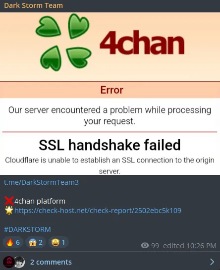 Dark Storm Team Targeted the Website of 4chan