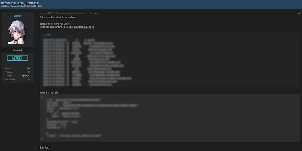 Alleged Data Leak of Citrosol