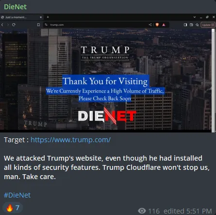 DieNet Targeted the Website of The Trump Organization