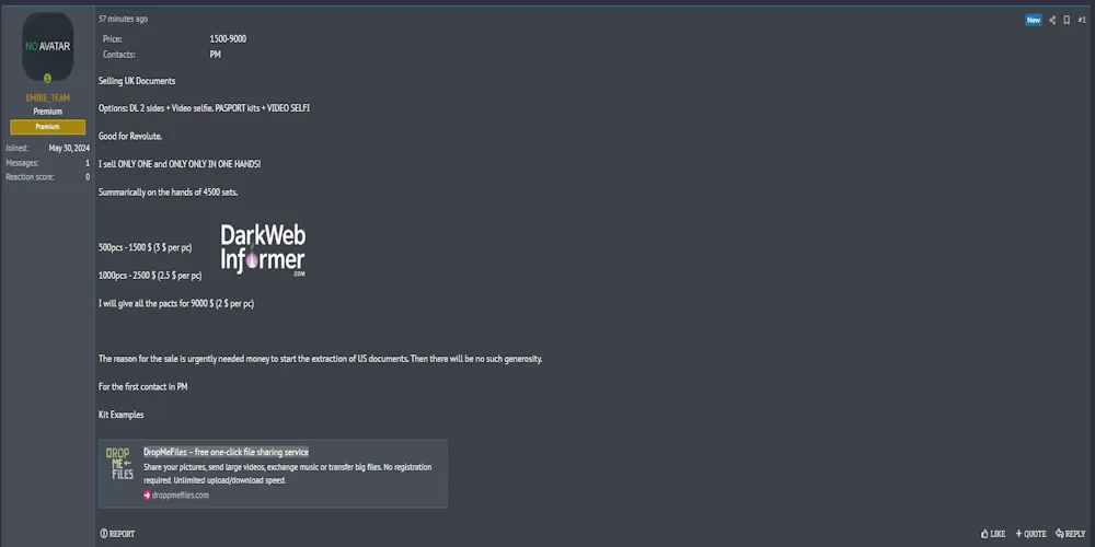 Alleged Sale of 4500 UK Document Kits