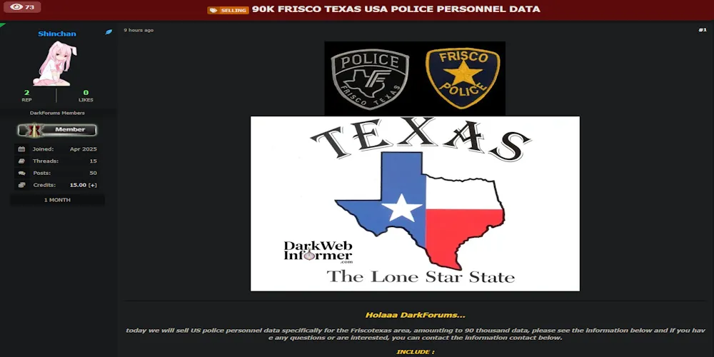 Alleged Data Sale of Frisco Police Department Personnel Records