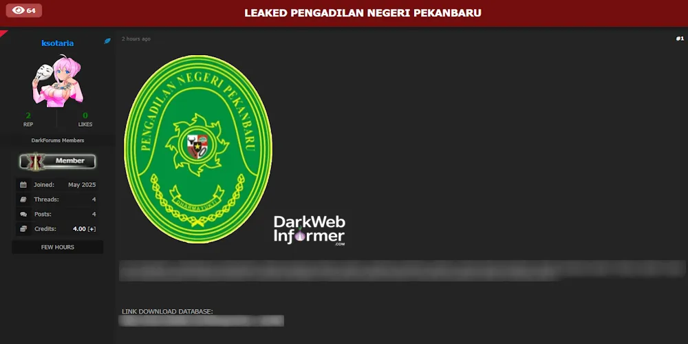 Alleged data leak of Pengadilan Negeri Pekanbaru