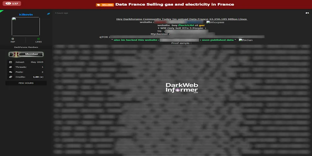 Alleged data sale of TotalEnergies Power & Gas – 22.25 Million Records