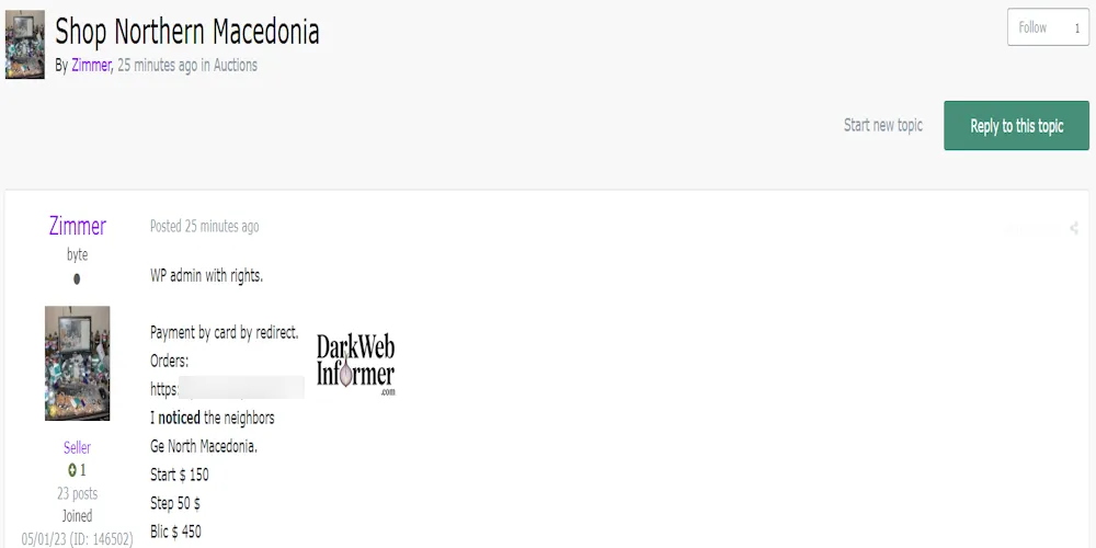 Alleged Sale of WordPress Shop to an Unidentified Company in North Macedonia