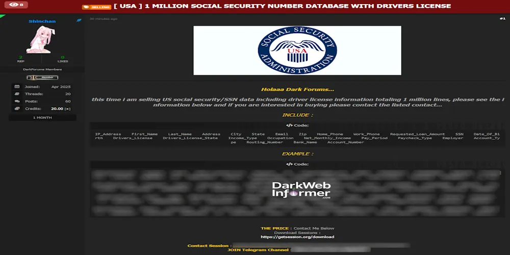Alleged Sale of Social Security Numbers with Drivers Licenses from USA