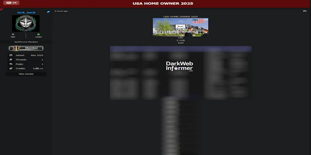 Alleged Data for Sale of 41 Million American Homeowners Data