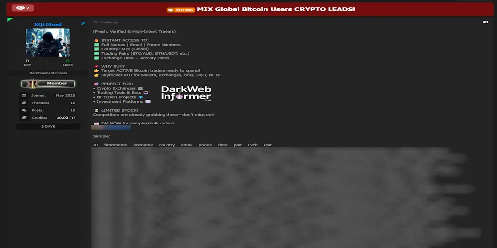 Alleged Sale of Global Bitcoin Trader Leads