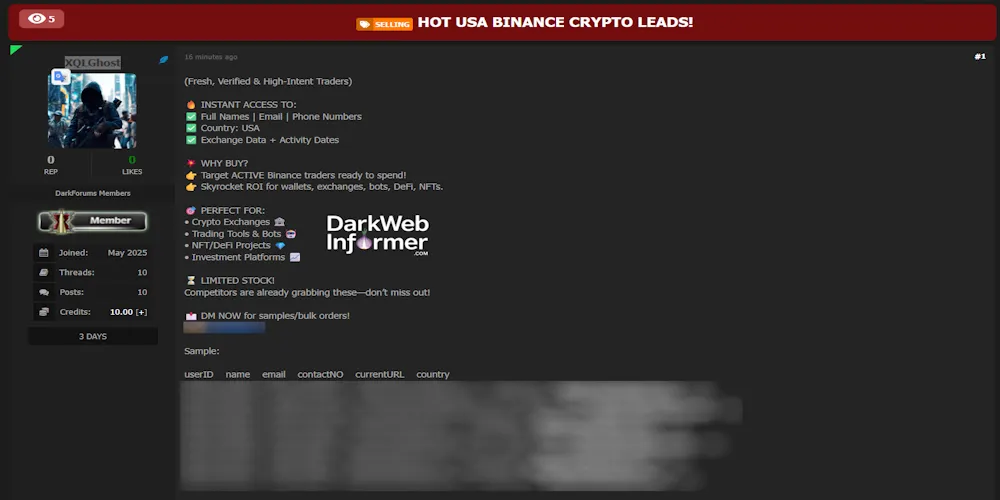 Alleged Sales of Binance Crypto Leads from USA