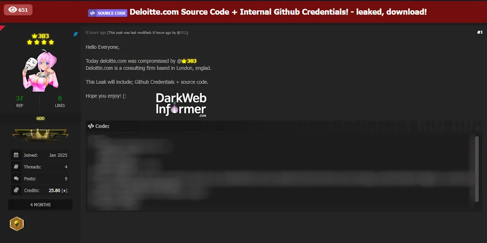 Alleged data breach of Deloitte – Internal GitHub Credentials and Source Code Leaked