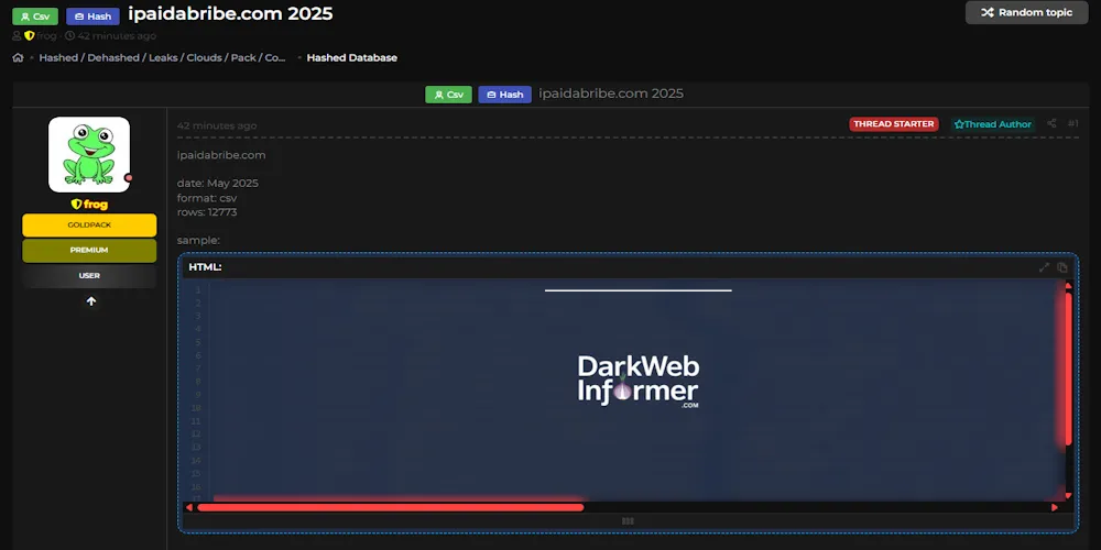 Alleged Data Breach of I Paid A Bribe