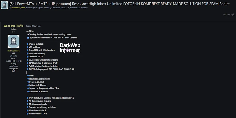 Alleged Sale of a Turnkey Spam Solution