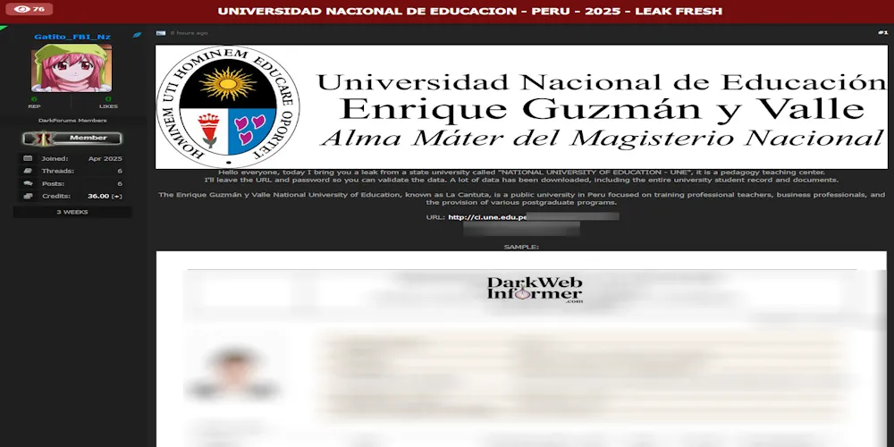 Alleged Leak of Data of Universidad Nacional de Educación Enrique Guzmán y Valle