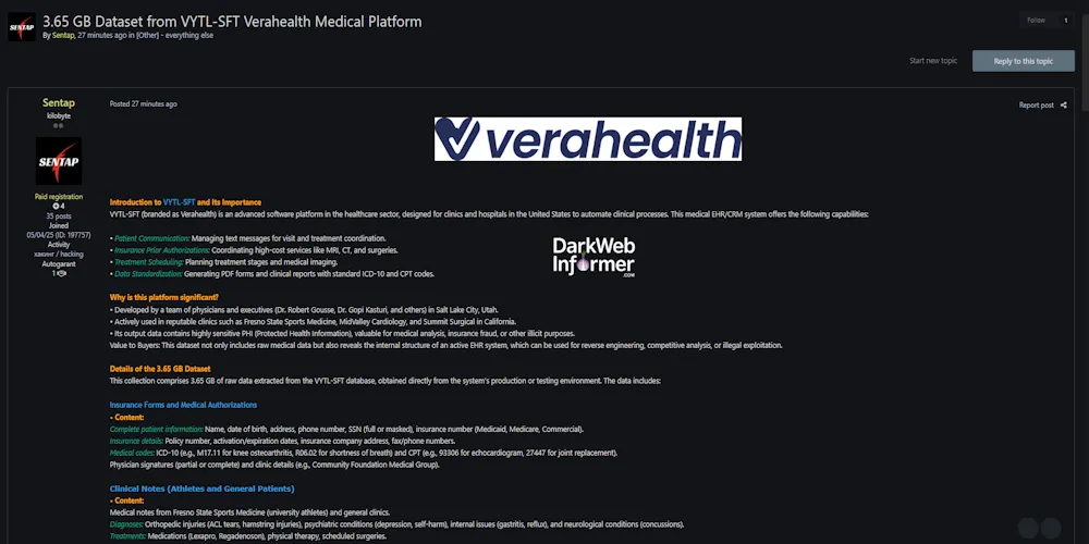 Alleged Data Breach of VYTL-SFT Verahealth Medical Platform