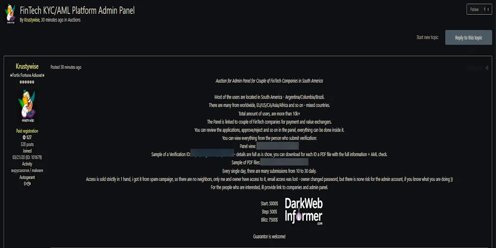 Alleged admin access sale to multiple FinTech Companies in South America