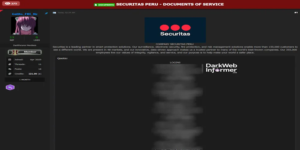 Securitas Perú Dashboard Access and Internal Documents Allegedly Leaked