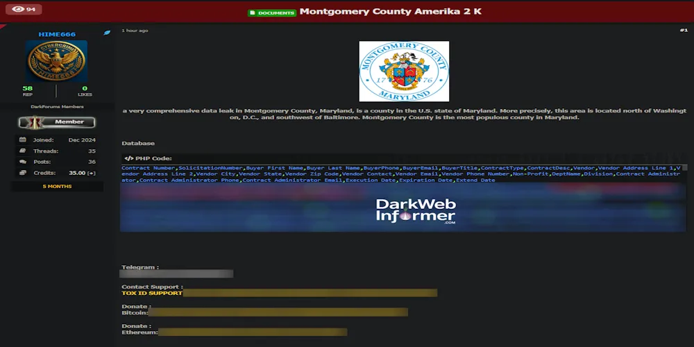 Alleged Leak of Montgomery County, Maryland Government Data