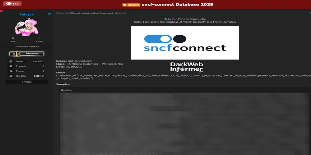 SNCF Connect Customer & Worker Database Allegedly for Sale