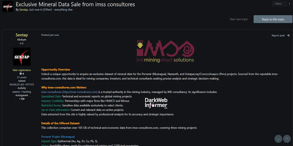 Alleged data breach of IMS Consultores