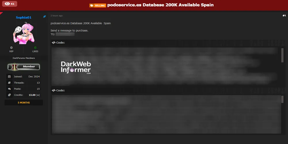 Alleged database sale of Podoservice