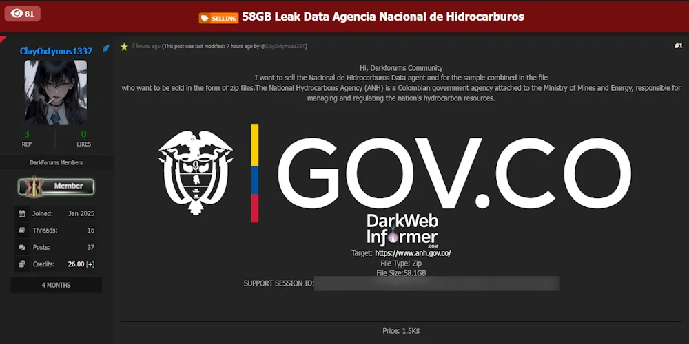Alleged Data Sale of Agencia Nacional de Hidrocarburos