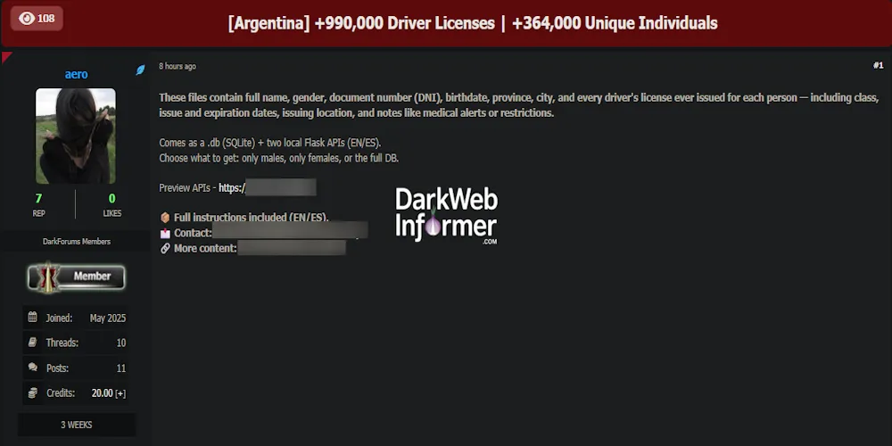 Alleged Data Leak of Argentinian Driving Licenses