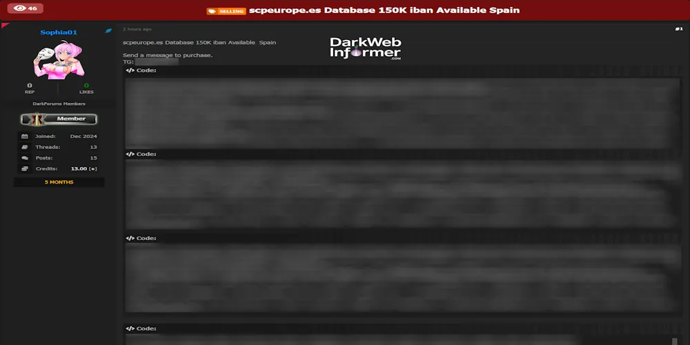 Alleged database sale SCP Spain