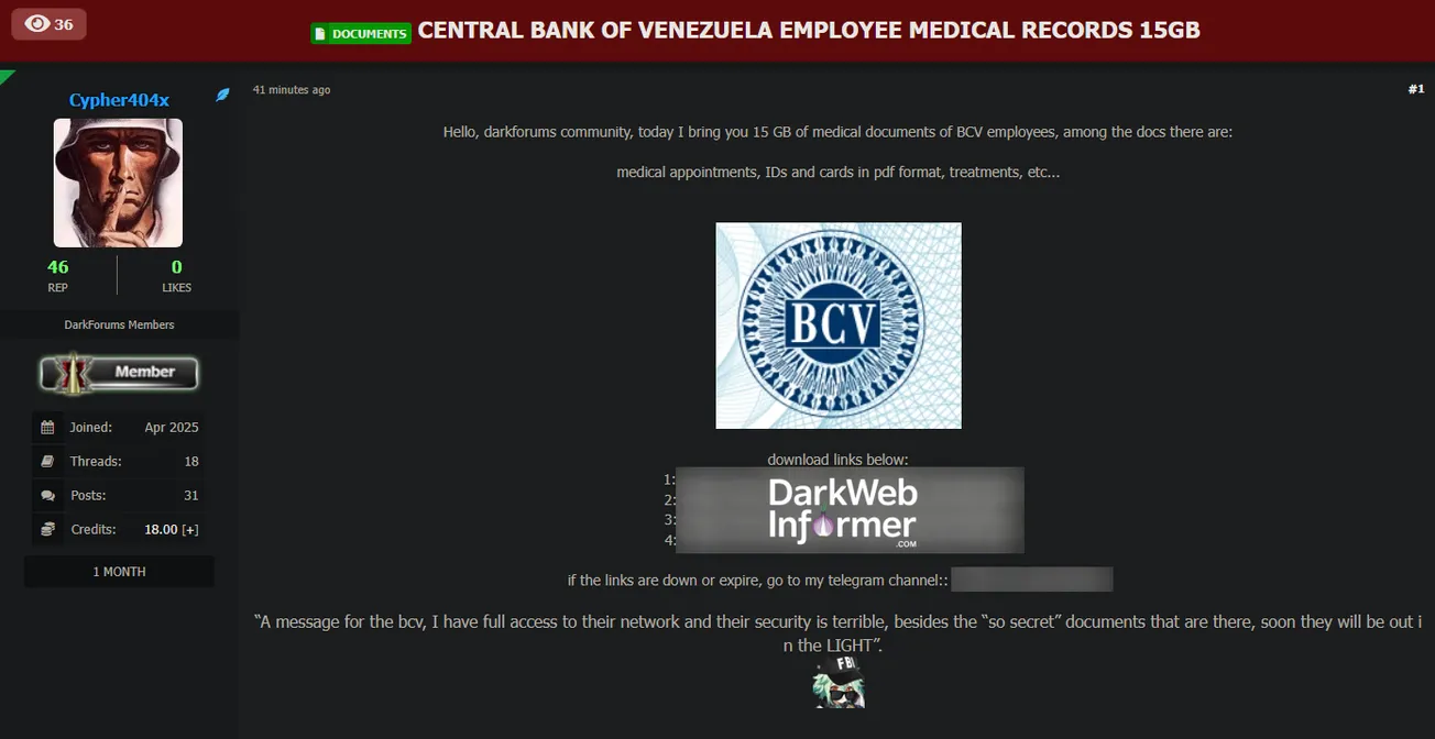Banco Central de Venezuela Employee Medical Records Allegedly Leaked