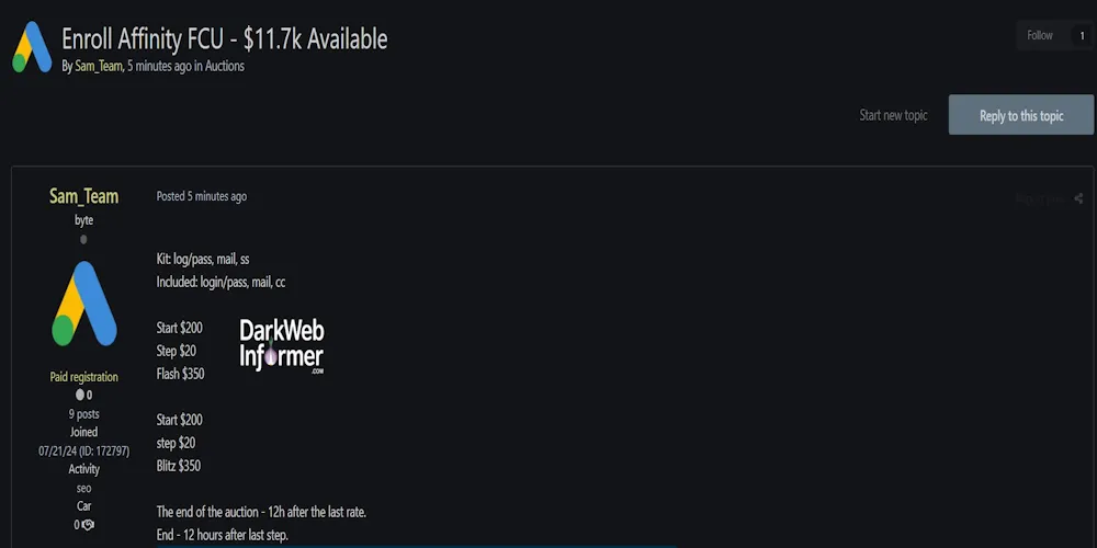 Alleged Sale of Affinity Federal Credit Union