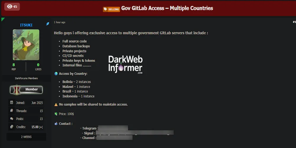 Alleged Sale of GitLab Access to Government Entities Across Multiple Countries