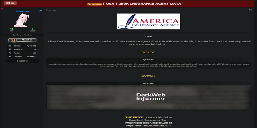 Alleged Data Sale of Multiple Insurance Agents from USA