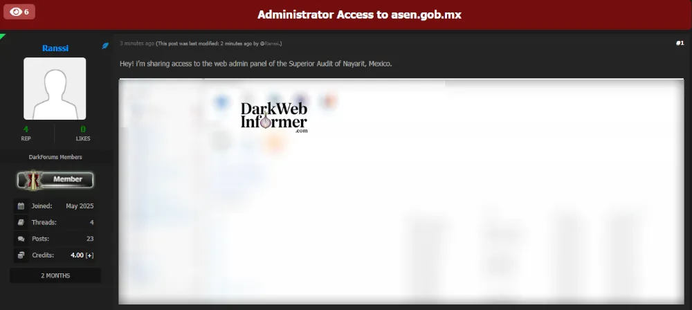 Alleged Sale of Unauthorized Access to Superior Audit Office of the State of Nayarit