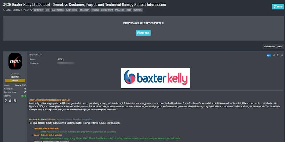 Alleged Data Breach of Baxter Kelly Ltd