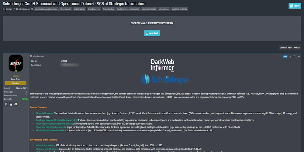 Alleged Data Breach of Schrödinger