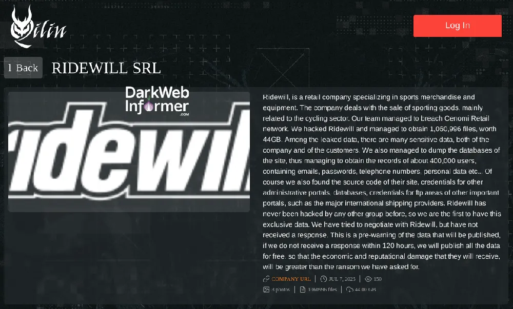 Ridewill SRL Falls Victim to Qilin Ransomware