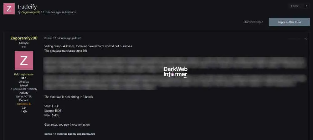 Alleged Data Breach of Tradeify